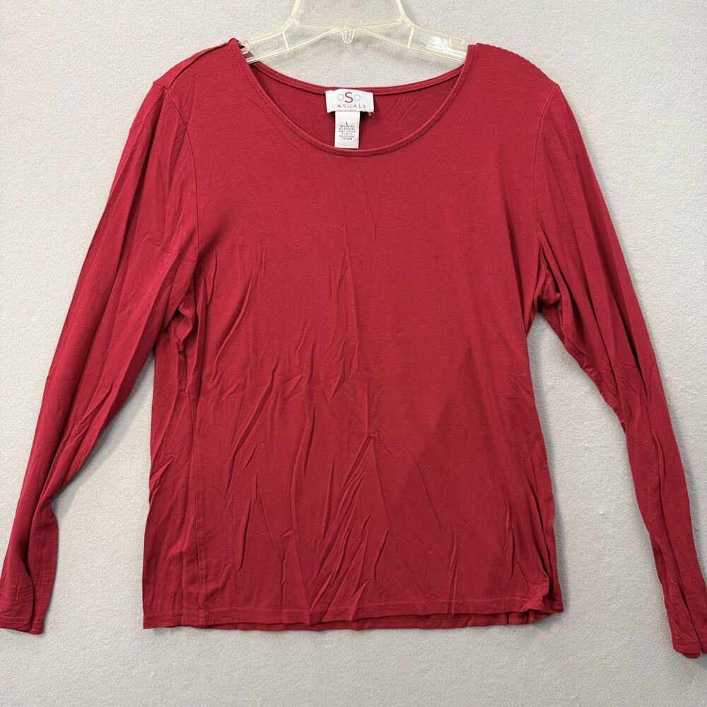 OSO Casuals Womens Large Red Long Sleeve Scoop Neck Top Tee Knit Basic Shirt L